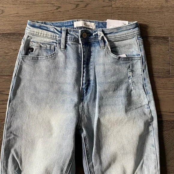 KanCan Mom High Waist Relaxed Thigh Tapered Leg Distressed Frayed Hem Jeans